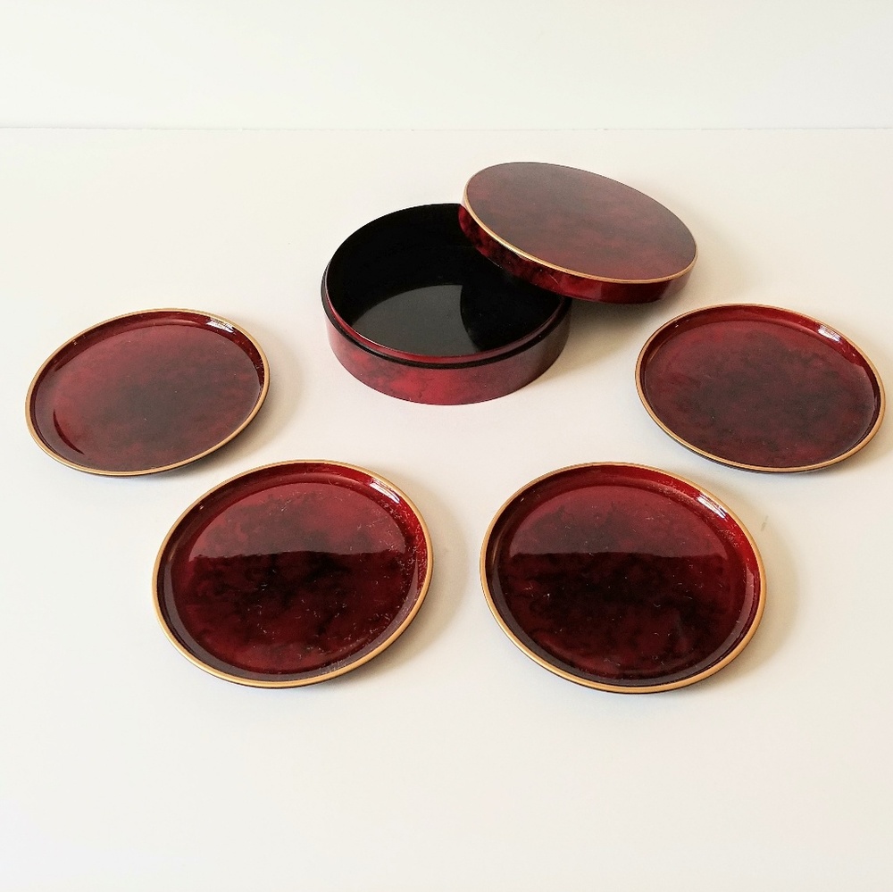 Otagiri Lacquerware Coasters Burgundy Coasters (4)